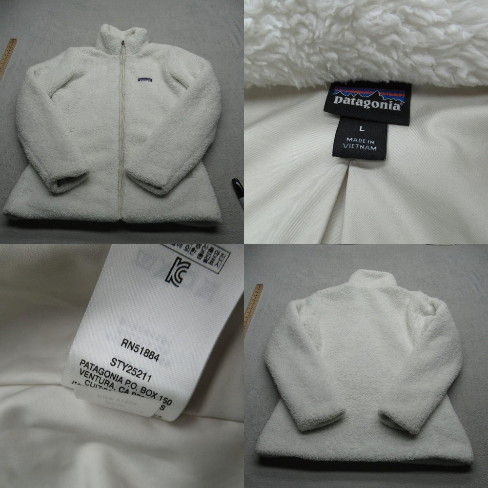 Patagonia Jacket Women Large White Los Gatos High Pile Fleece Fuzzy Full Zip